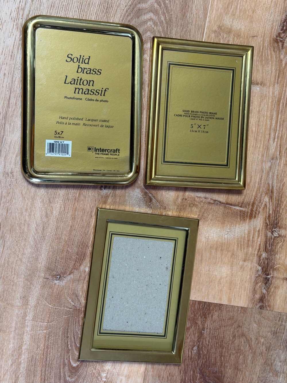 Vintage Solid Brass Gold Tone 3 lot 5x7 Photo Frame
